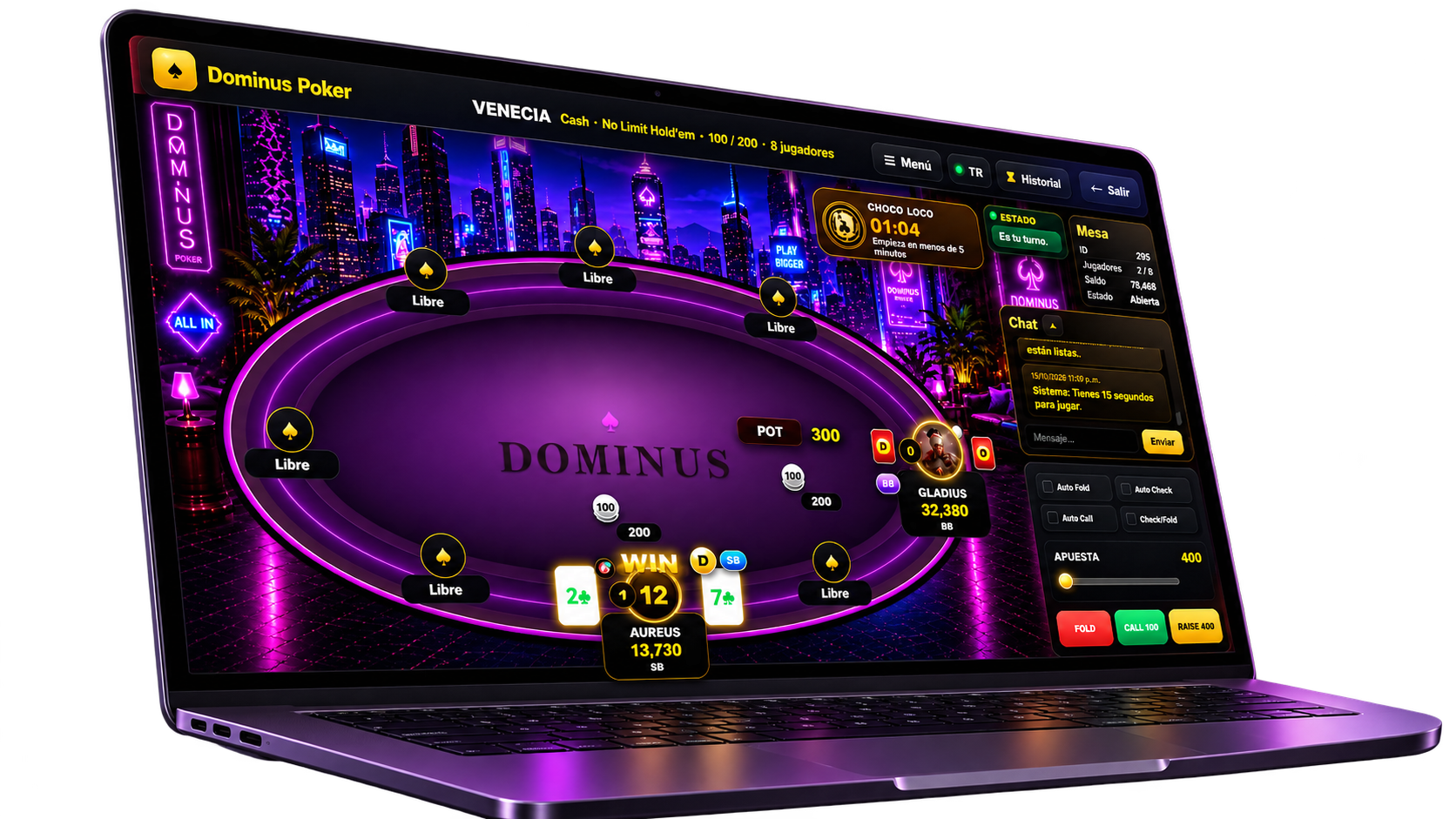 Dominus Poker mostrando la mesa de juego en un dispositivo